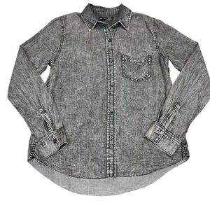 Black Tape Denim Button Down Shirt Women XS Acid Wash Gray